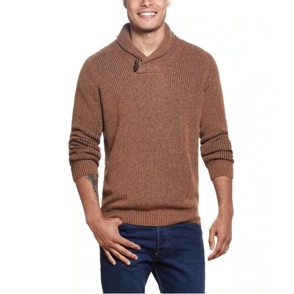 Weatherproof Vintage Shaker Toggle Shawl Collar Sweater in Brown Sugar - Picture 2 of 12
